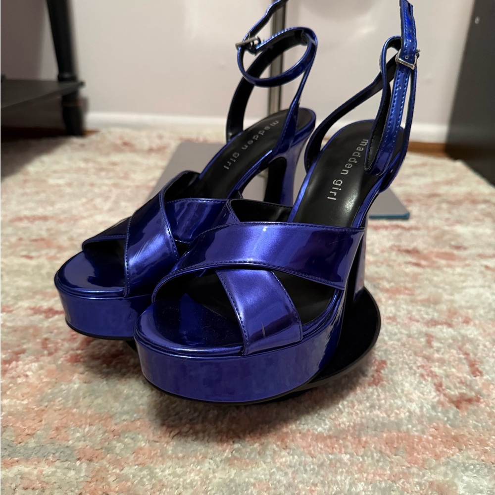 Madden Girl Shiny Blue Platform Sandals